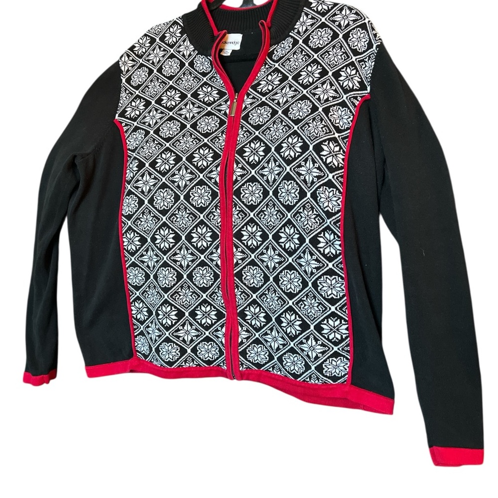 Breckenridge Black and White Cardigan Sweater with snowflake Xmas Design XL